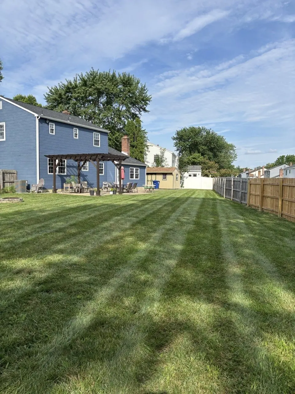 Striped backyard lawn in Marlton, NJ